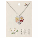 Pressed Flower Peace Heart Necklace — Silver