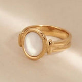 Sunburst Stone Ring - 18K Gold Adjustable Stainless Steel Pearl