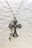 Silver Crystal Cross Charm Necklace | Crystal Stone & Bead Detail