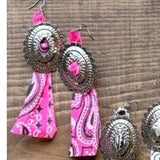 Concho Rodeo Western Cowgirl Earrings Hot Pink Bandana