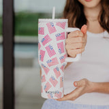 Patriotic USA Flags Printed Stainless Steel Tumbler 38 oz with Handle