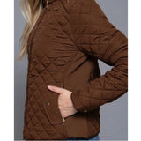 Suede Piping Detail Knit Rib Quilted Padding Jacket Hazelnut Brown