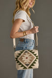 Cream Green Tan Aztec Western Cotton Crossbody
