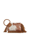Brown Western Fringe Vegan Cowhide Ring Clutch | Boho Tassel Clutch Bag