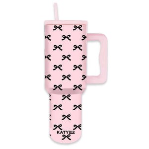 Black Pink Mini Coquette Bows Printed Stainless Steel Tumbler 38 oz with Handle