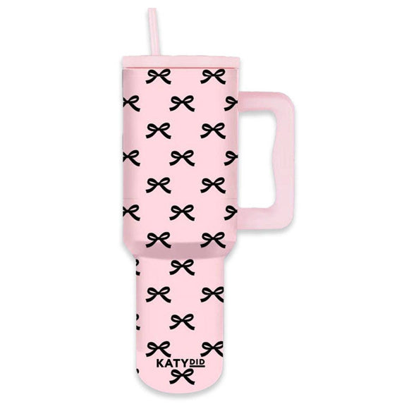 Black Pink Mini Coquette Bows Printed Stainless Steel Tumbler 38 oz with Handle