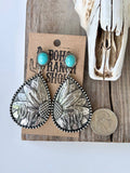 Western Turquoise Flower & Cactus Teardrop Earrings
