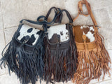 The Nancy Hair-On Cowhide Crossbody | Black & White with Leather Fringe