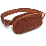 Santi Sherpa Shearling Sling Belt Bag Fanny Pack Brown