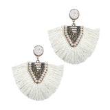 Fan Out Cream Grey Beaded Druzy Earrings