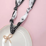 Black White Paisley Dotted Knotted Scarf Layering Necklace with Bow Charm
