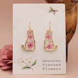 Feline Friend Cat Dried Flower Earrings