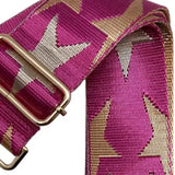 Hot Pink Fuchsia Tan Stars Adjustable Crossbody Bag Purse Guitar Strap Silver