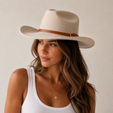 Cognac Faux Leather Hat Band with Gold-Tone Double-Ring Detail