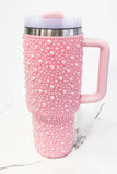 40 oz Pink Pearl Studded Stainless Steel Tumbler with Handle