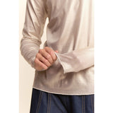 Metallic Mesh Long Sleeve Layering Top - Cream Shimmer
