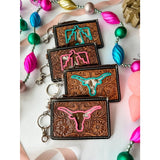 Turquoise Thunderbird Hand-Tooled Cowhide Leather Keychain Wallet