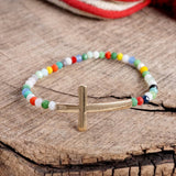 Minimal Sideways Cross Bracelet with Glass Beads