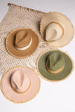 Boho Fringe Edge Woven Straw Panama Sun Hat Pink Tan
