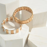 Gold Tone Chevron Linked Stretch Bracelet | Metal Stack Bracelet