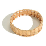 Gold Tone Chevron Linked Stretch Bracelet | Metal Stack Bracelet