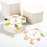 Western Enamel Charm Bracelet Green Gold Cactus Heart Daisy