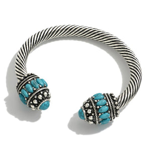 Twisted Cable Metal Western Bangle With Turquoise Stone Accents