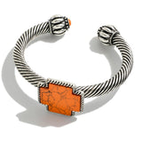Twisted Cable Cuff With Orange Stone Accented Cross Western