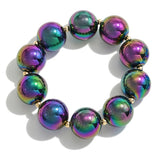 Chunky Circular Bead Stretch Bracelet Iridescent Black