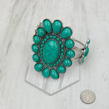 Silver & Green Turquoise Stone Concho Cuff Bracelet