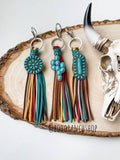 Western Turquoise Brown Tassel Fringe Keychain Round Turquoise Concho