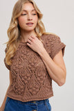 Short-Sleeve Cropped Knit Sweater - Mocha