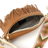 Saylor Brown Fringe Crossbody with Gray Leopard Crossbody Strap