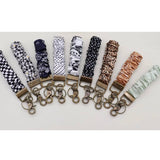 Silky Scrunchie Wristlet Keychain Bag Purse Charm Bronze White Bandana Print