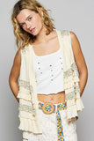 Floral Embroidered Circle Buckle Belt – Cream & Yellow Raffia