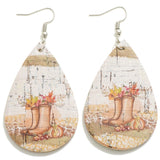 Fall Themed Cork Drop Earrings Leaves in Boots