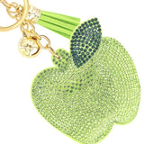 Bling Rhinestone Puffer Green Apple Man Tassel Keyring Bag Charm
