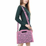 American Darling Hand-Tooled Floral Carved Leather Handbag Pink