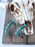 Western Turquoise-Color Stone Open Hoop Earrings, 1.75 Inch
