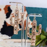 Worn Goldtone Cube Bead Western Southwest Cactus Earrings