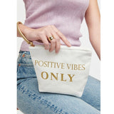 Printed Canvas Wristlet Cosmetic Make Up Bag Pouch Positive Vibes Only Graphic