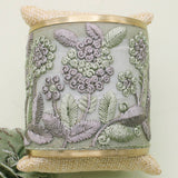 Mint & Grey Floral Embroidered Fabric Cuff Bracelet – Gold Tone