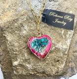 Multicolor Heart Charm Necklace | Gold Bezel Pendant | 18" Paperclip Chain