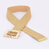 Rhinestone Square Buckle Straw Stretch Belt – Silver