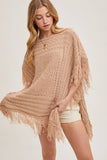 Western Fringed Knit Sweater Poncho | Latte | S/M & M/L