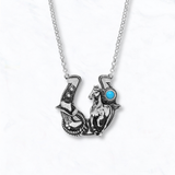 Cowboy Boot & Horse Turquoise Pendant Necklace