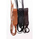 Wide Woven Vegan Leather Belt - Dark Brown Tie-Up Waist Belt