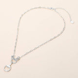 Rhinestone Pavé Horseshoe Link Paperclip Chain Necklace | Silver