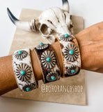 Western Cowhide Cuff Conch Bracelet Black White
