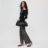 Veronica Woven Vegan Leather Clutch | Black with Gold Hardware & Chain Strap